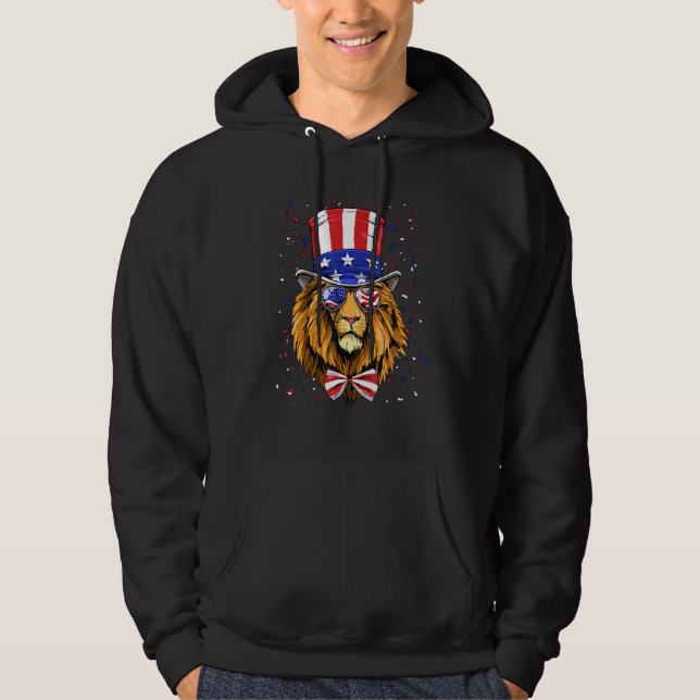 Moletom 4th of July Patriotic Lion USA Flag Independence L (Frente)