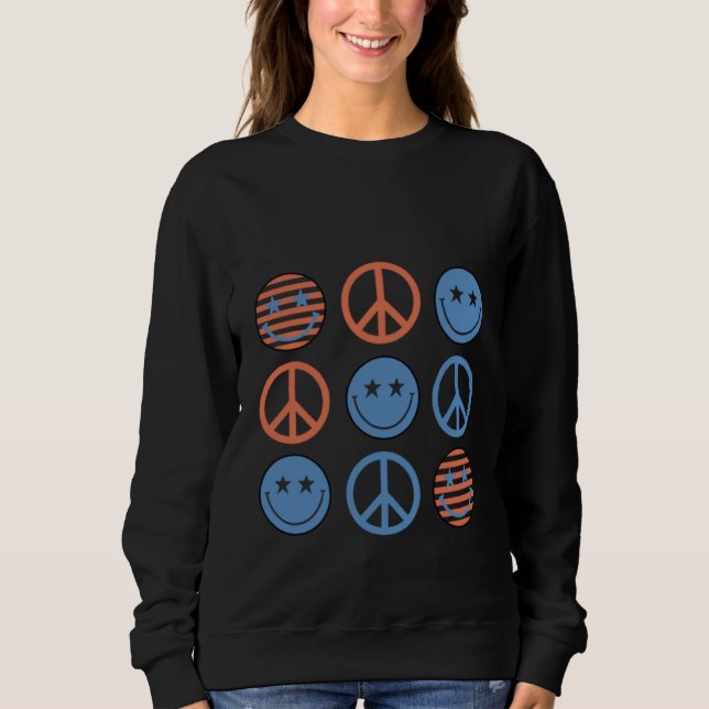 Moletom 4th Of July Peace Sign Happy Face Patriotic (Frente)