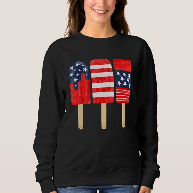 Moletom 4th of July Popsicle Red White Blue American Flag  (Frente)