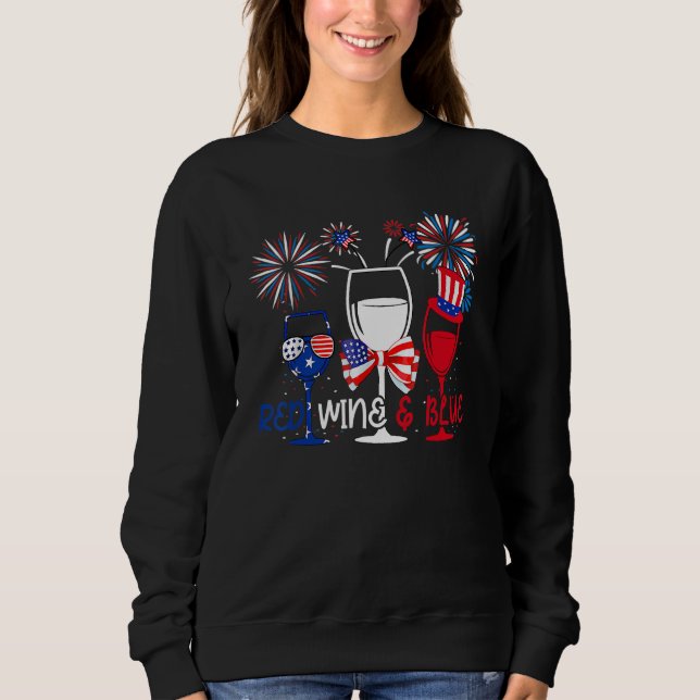Moletom 4th Of July Red White Blue Wine Glasses Fireworks  (Frente)