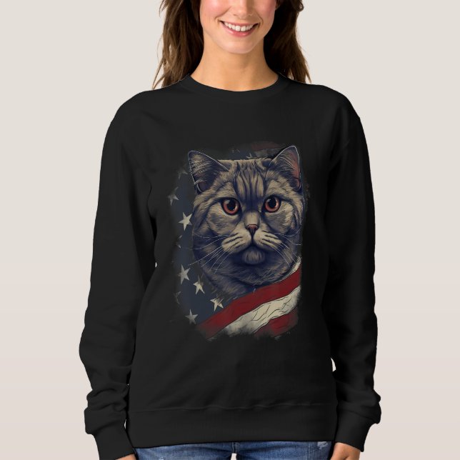 Moletom 4th Of July US Flag British Shorthair Cat (Frente)