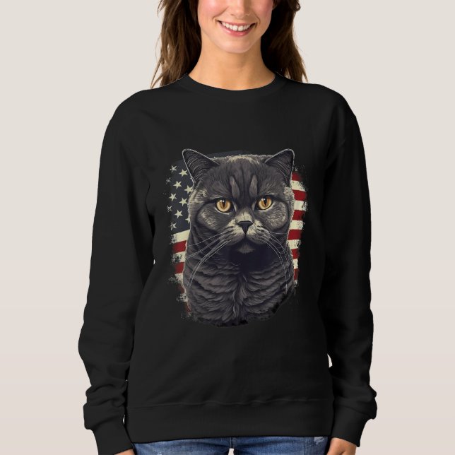 Moletom 4th Of July US Flag British Shorthair Cat 2 (Frente)