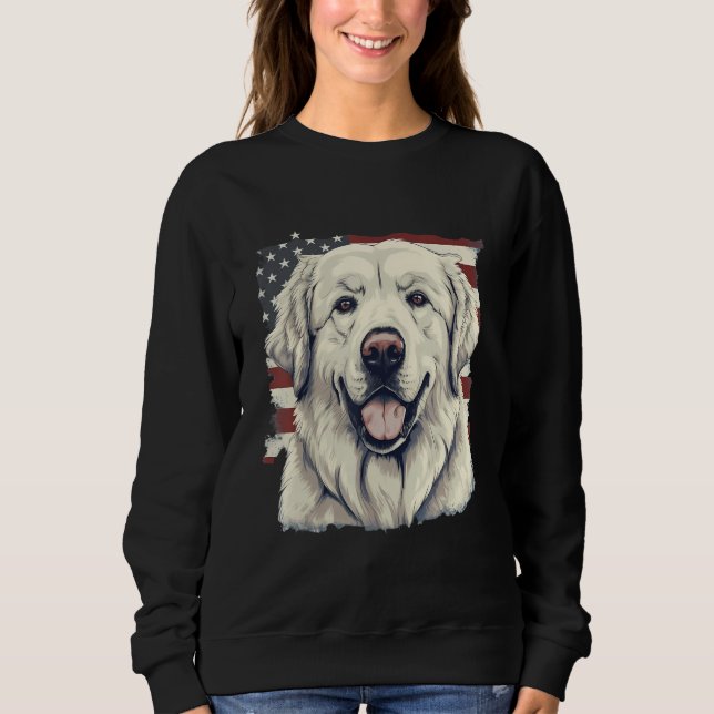 Moletom 4th Of July US Flag Great Pyrenees Dog 1 (Frente)