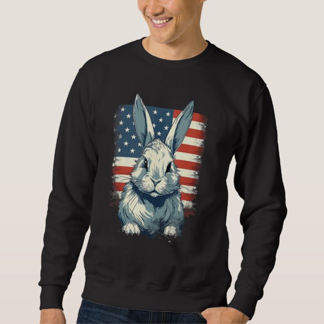 Moletom 4th Of July US Flag Lionhead Rabbit (Frente)