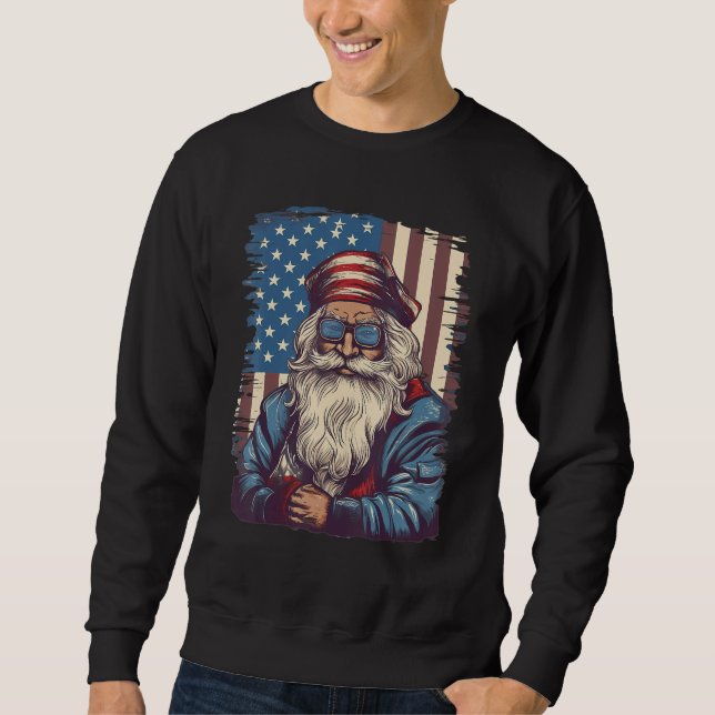 Moletom 4th Of July US Flag Santa Claus 1 (Frente)