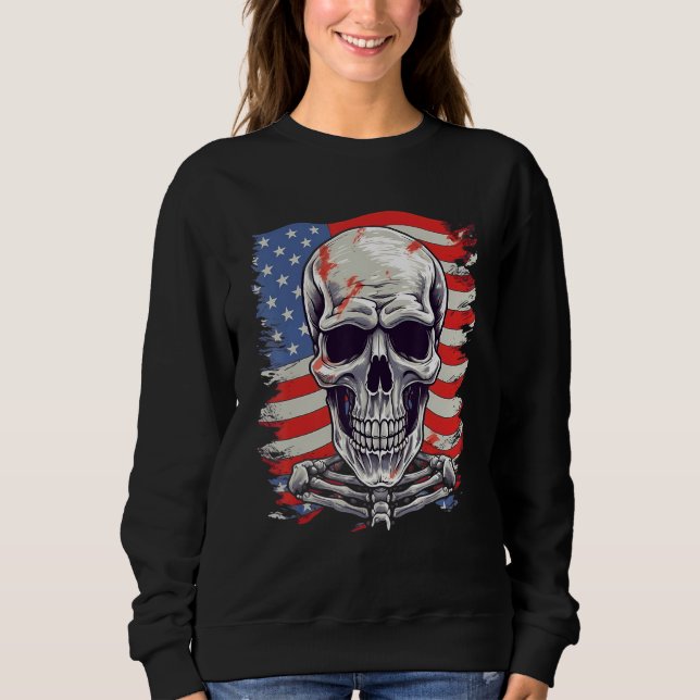 Moletom 4th Of July US Flag Skeleton (Frente)
