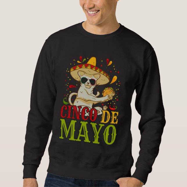 Moletom 5 Cinco De Mayo  Cat With Mexican Hat And Taco (Frente)