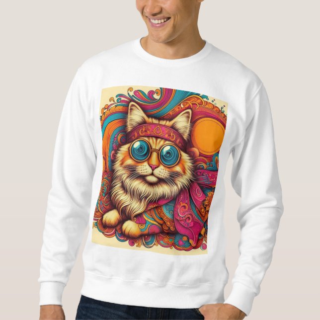 Moletom 70's psychedelic cat (Frente)