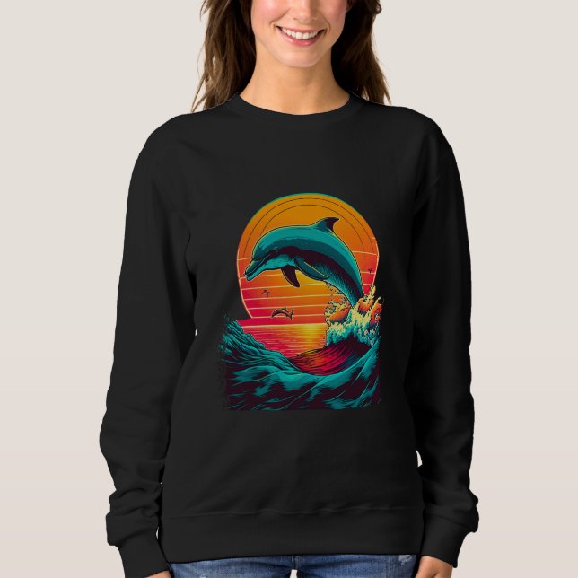 Moletom A Dolphin's Sunset Leap Cute Jumping Dolphin Retro (Frente)