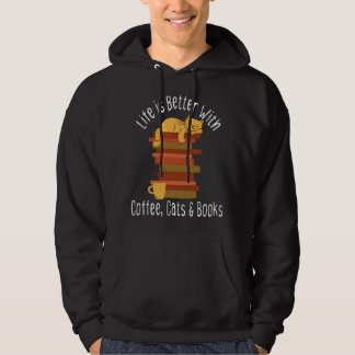 Moletom A Vida é Melhor Com Livros Gatos E Café Divertido