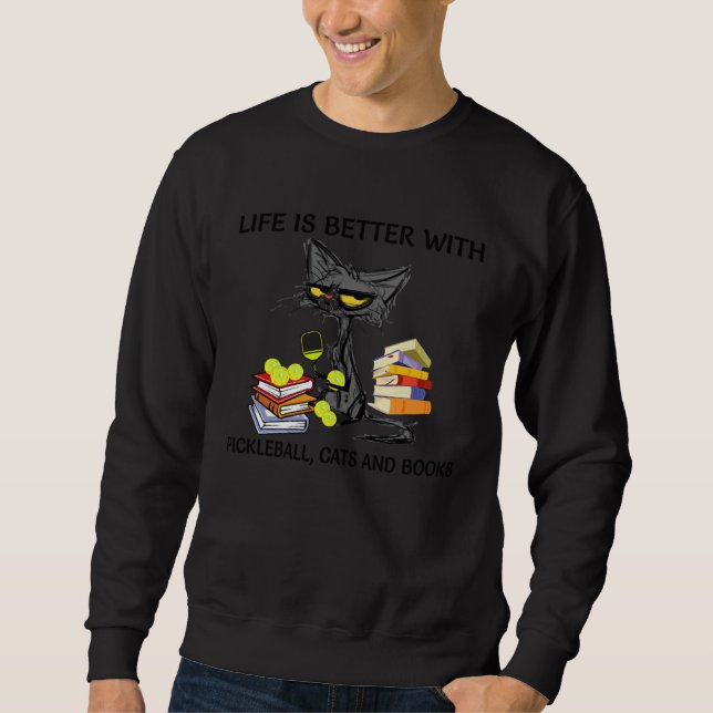 Moletom A Vida é Melhor Com Pickleball Black Cats Books Ki (Frente)