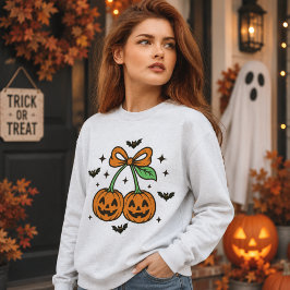 Moletom Abóbora Cerejas Arco Morcegos de Halloween Gráfico