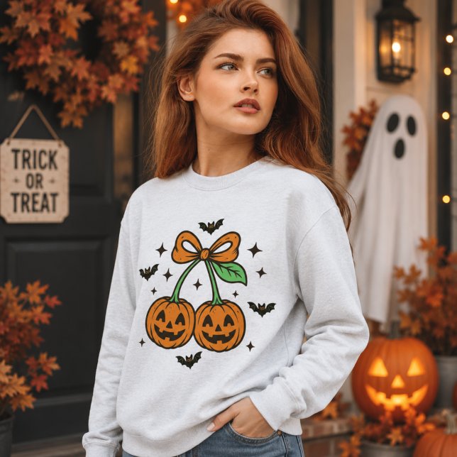Moletom Abóbora Cerejas Arco Morcegos de Halloween Gráfico (Criador carregado)