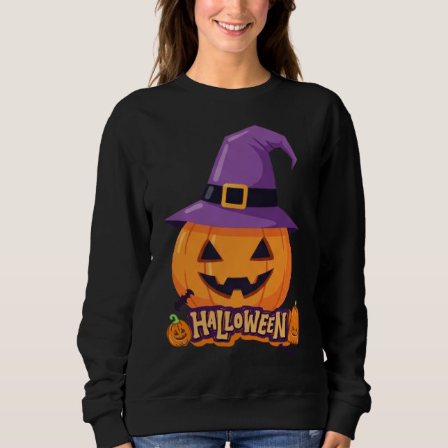 Moletom Abóbora com Chapéu de Bruxa – Jack O'Lantern Fofo  (Frente)