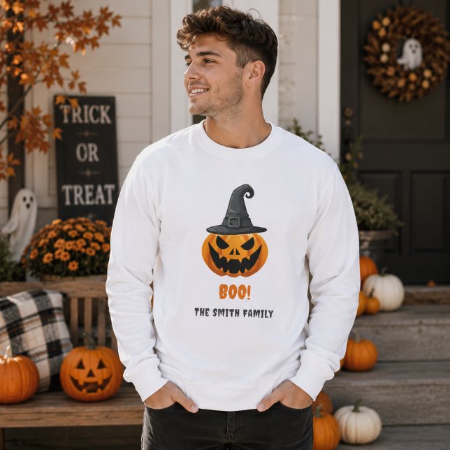 Moletom Abóbora de Halloween “BOO!” – Nome Personalizado (Criador carregado)