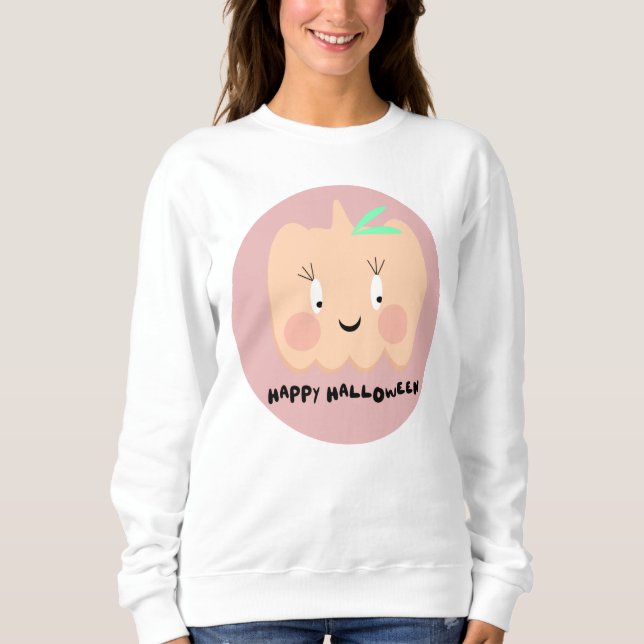 Moletom Abóbora Fofa Letras Retrô Feliz Halloween (Frente)