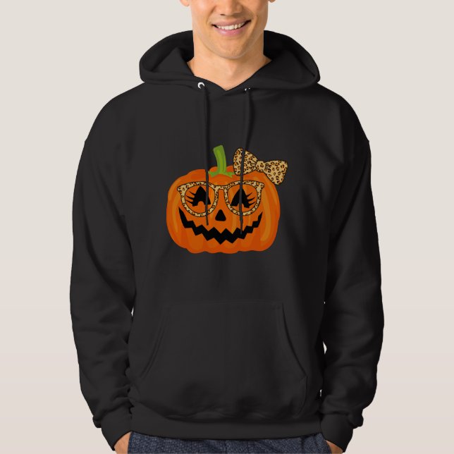Moletom Abóbora Rosto de Jack O Lantern Halloween Leopardo (Frente)