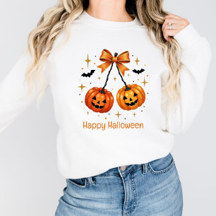 Moletom Abóboras de Halloween Coquette Estética Laço Laran