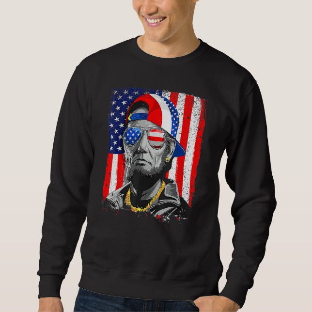 Moletom Abraham Lincoln 4th Of July Merica American Flag (Frente)