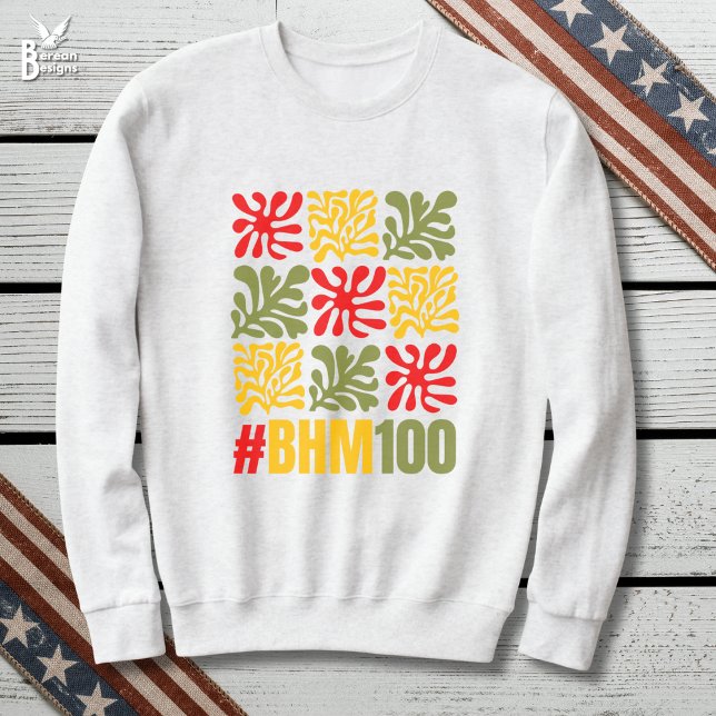 Moletom Abstrato Floral Centenário Mês da História Negra (BHM100 Black History Month Centennial Sweatshirt celebrating 100 Years with abstract floral design)