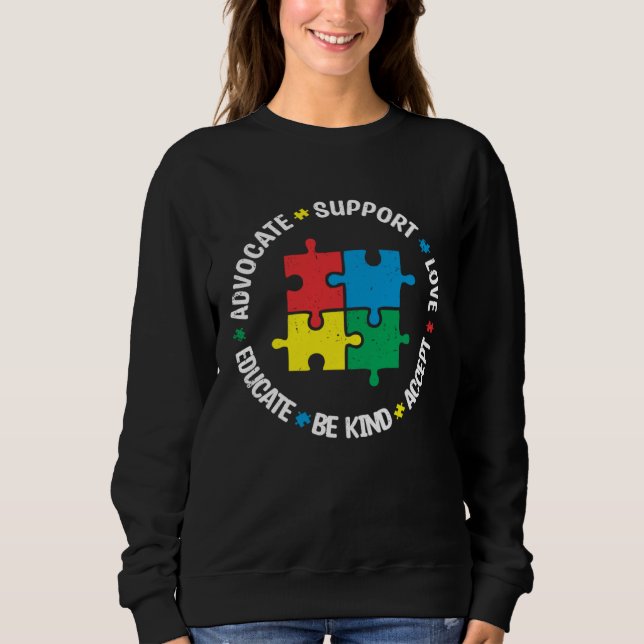 Moletom Accept Support Advocate Educate Autistic Autism Aw (Frente)