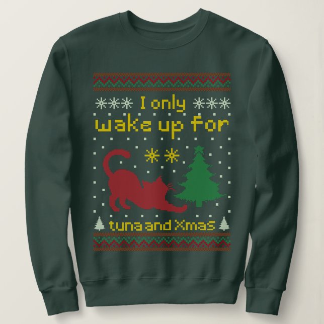 Moletom Acorda por Atum e Natal – Gato de Natal Feio e Div (Frente do Design)