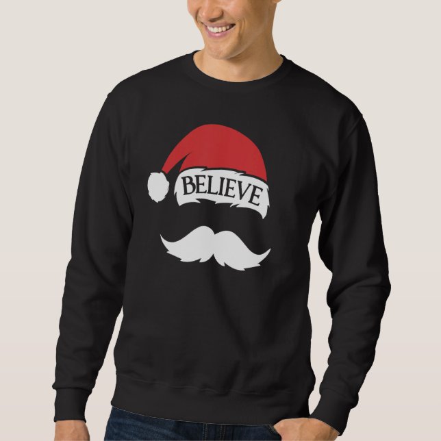 Moletom Acredite em Mustache Santa Hat Família Natal Fu (Frente)