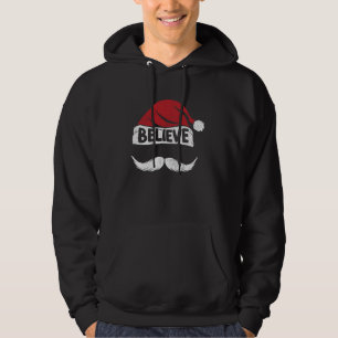 Moletom Acredite em Santa Hat Mustache Engraçado Roupa de 