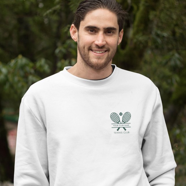 Moletom Adicionar o Tênis da Equipe do Nome do Clube Perso (Lawn Tennis Green Rackets Motif White Sweatshirt)
