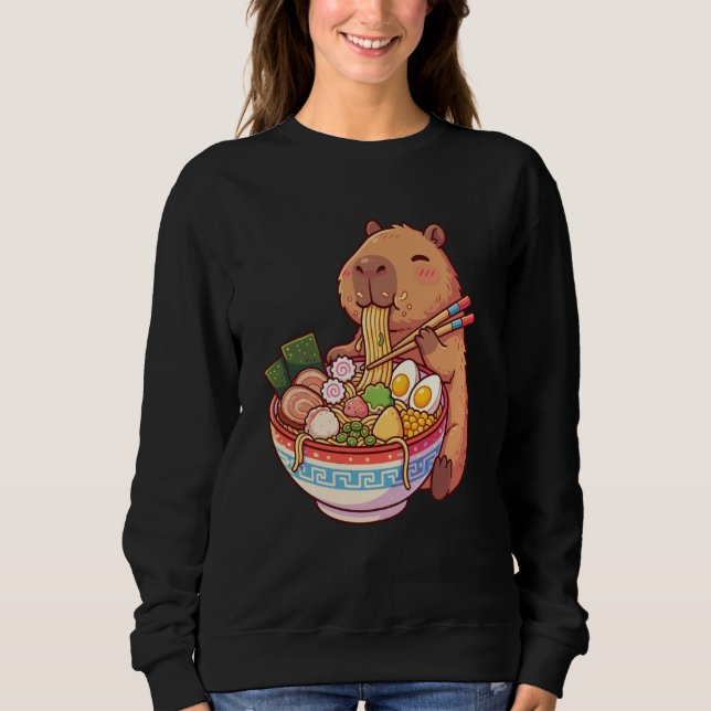 Moletom Adorable Capybara Eating Ramen Noodles Kawaii Desi (Frente)