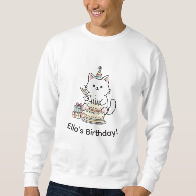 Moletom Adorable Kitty Birthday Celebration Personalizable (Frente)