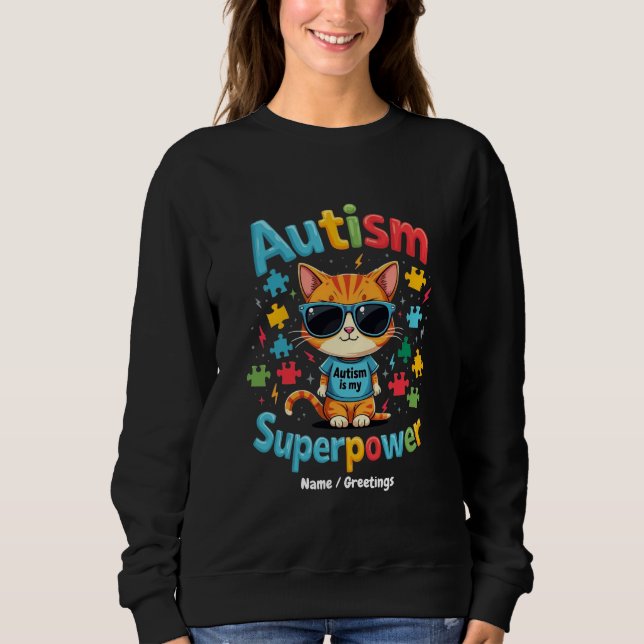 Moletom Adote Amante de Gatos Autismo É Meu Superpoder  (Frente)