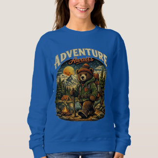 Moletom Adventure Awaits Bear Hiking Camping Vintage Hoodi