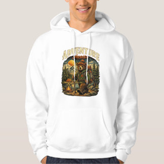 Moletom Adventure Awaits Vintage Bear Hiking White Hoodie