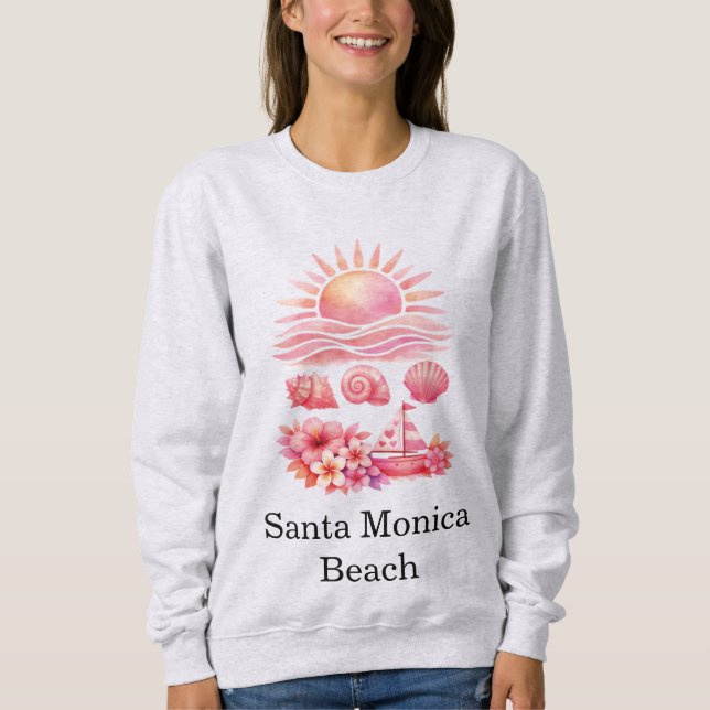 Moletom Aesthetic Pink Beach Sunset Watercolor (Frente)