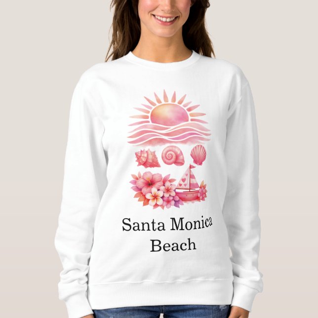 Moletom Aesthetic Pink Beach Sunset Watercolor (Frente)