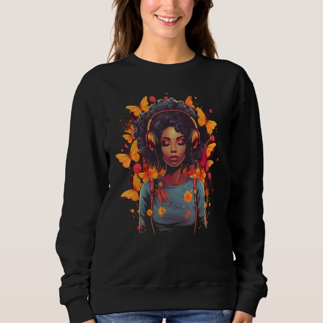 Moletom African American Woman Black Girl With Headphones  (Frente)