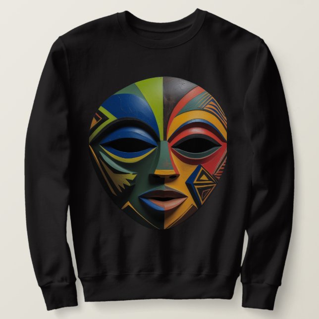 Moletom African Tribal Mask Cubism Abstract  (Frente do Design)