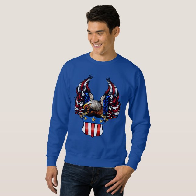 Moletom Águia Americana, Branco Vermelho e Azul, Patriota, (Frente Completa)