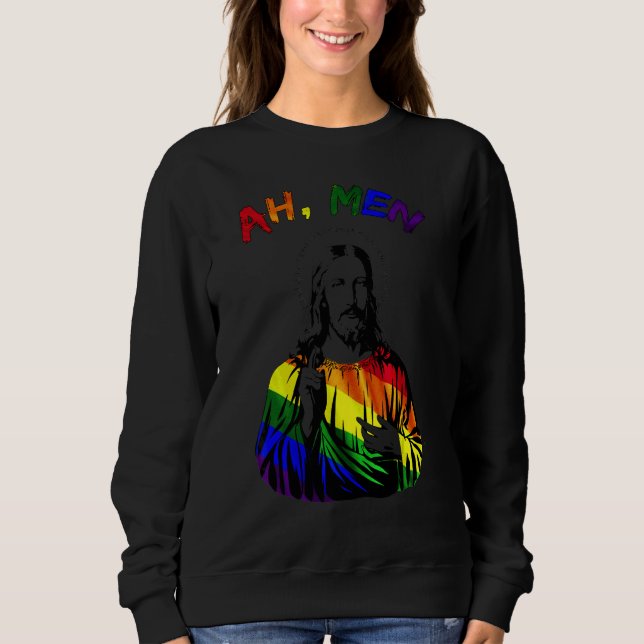 Moletom Ah Men Lgbt Orgulho gay Jesus Rainbow Peace Flag 2 (Frente)
