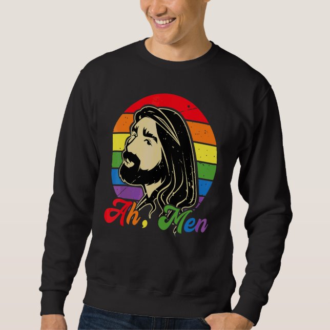 Moletom Ah Men Rainbow Gay Jesus Christian Lgbt Prim Flag (Frente)