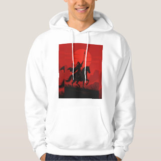 Moletom AI Warrior Spirit – Bold Red Sun Silhouette Hoodie