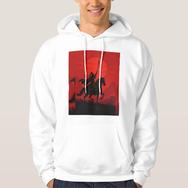Moletom AI Warrior Spirit – Bold Red Sun Silhouette Hoodie (Frente)