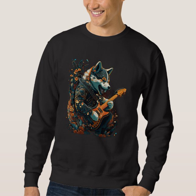 Moletom Akita dog tocando violão elétrico (Frente)