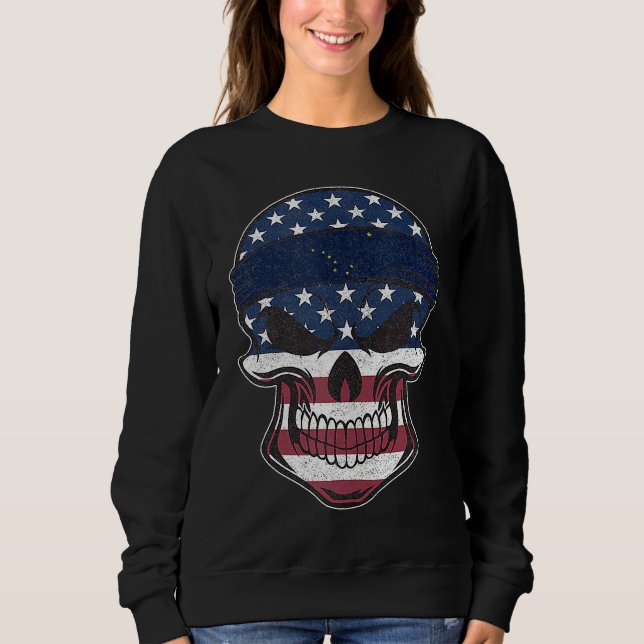 Moletom Alaska American Flag Skull  State Flag Alaska Root (Frente)