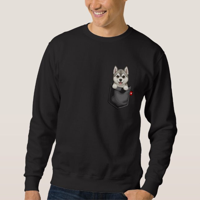 Moletom Alaskan Malamute Dog in Pocket Peeking Cute Puppy  (Frente)
