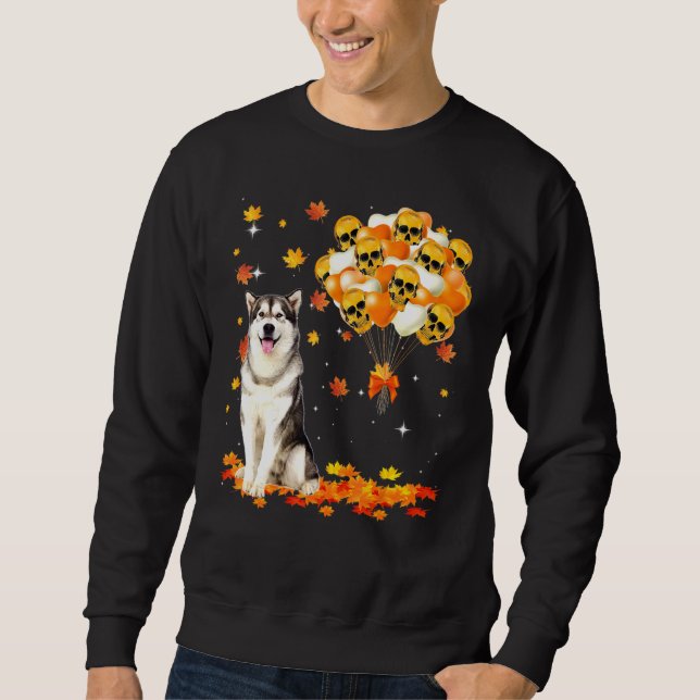 Moletom Alaskan Malamute Halloween Skull E Heart Balloon (Frente)