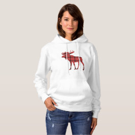 Moletom Alce Xadrez Tartã Vermelho e Preto Padrão de Inver