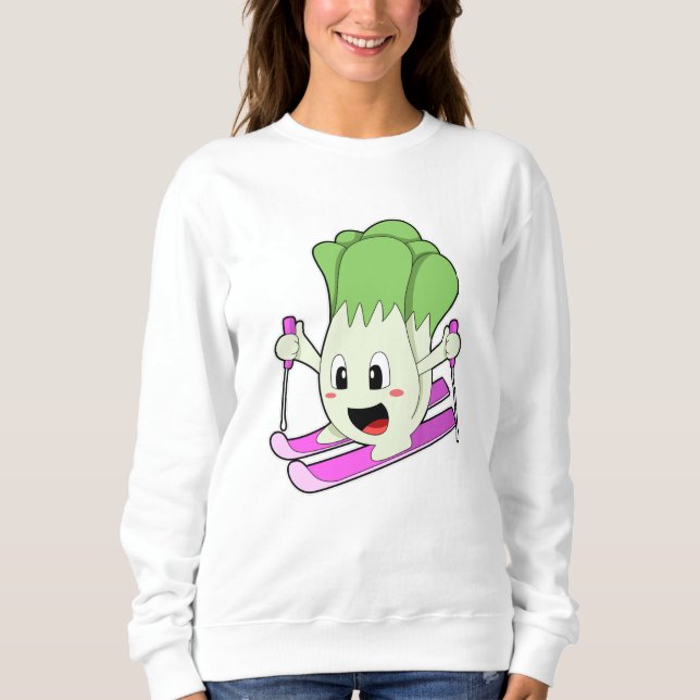 Moletom Alface como esquiador com esqui (Frente)