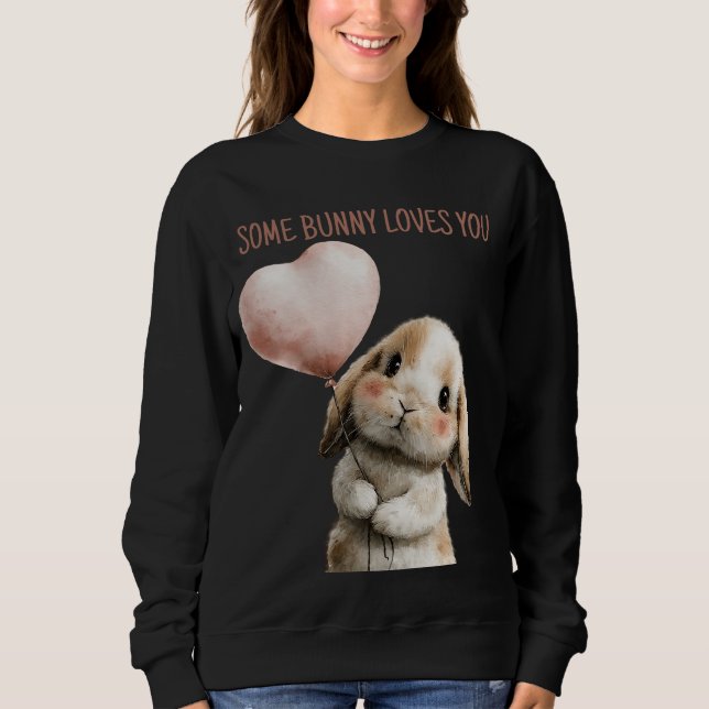 Moletom Algum Coelhinho Ama Você com Balão de Coração (Frente)